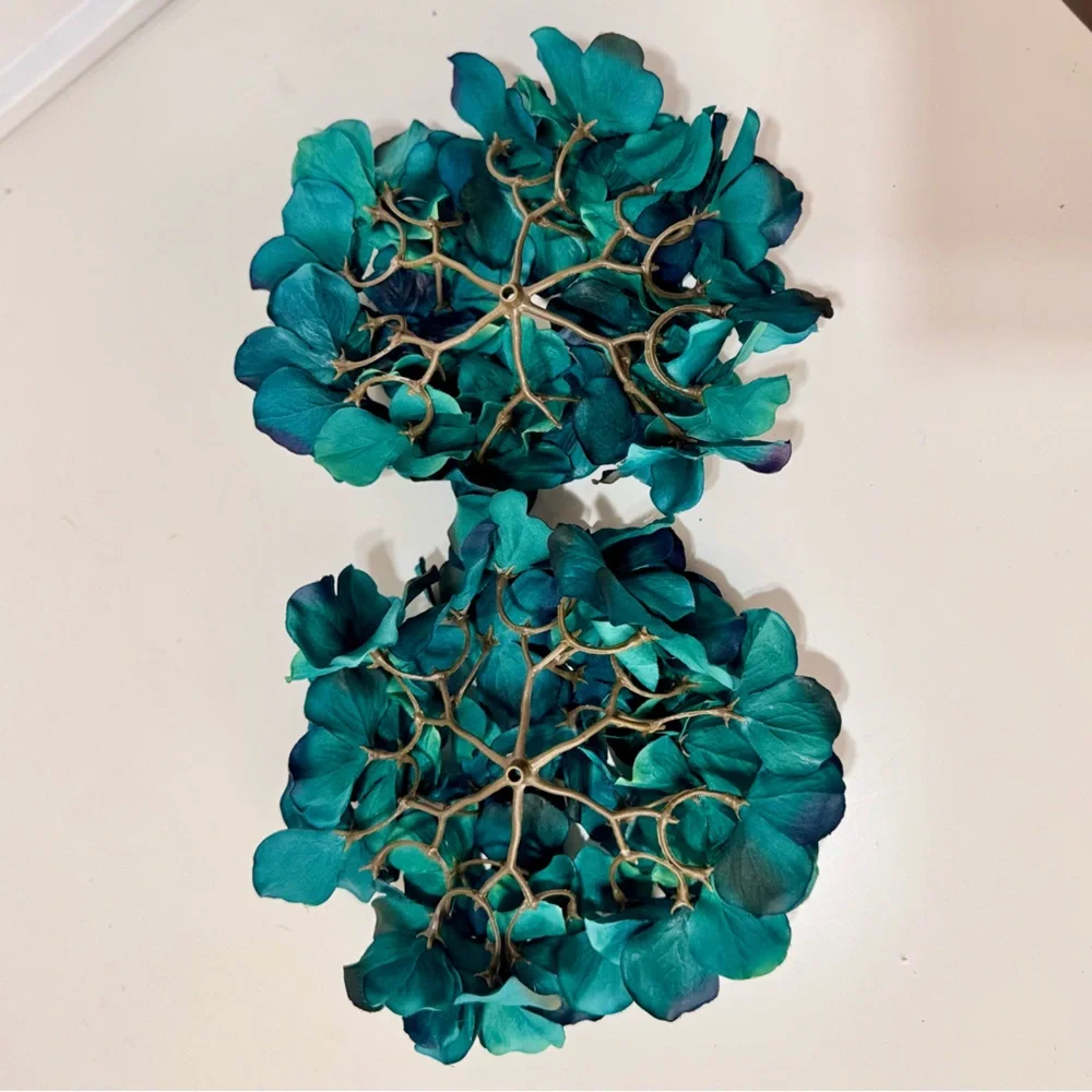 SHABBY CHIC 2 Teal Blue Hydrangea Stems Floral Arrangement Faux Flower Lifelike
